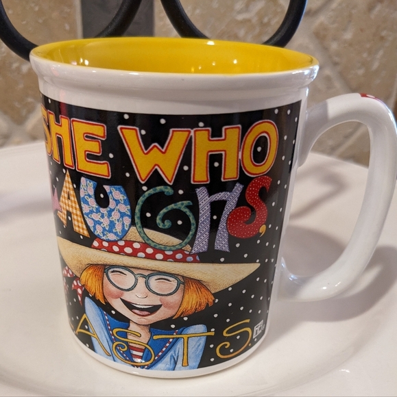 VTG Mary Engelbreit Ceramic Mug Cup polka dot She Who Laughs Lasts" iconic art - Picture 2 of 3